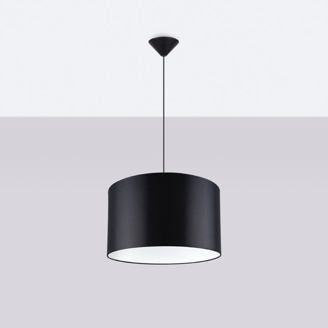 Suspension Loft Cylindrique Noire 40 cm, vue de face avec son point d'accroche