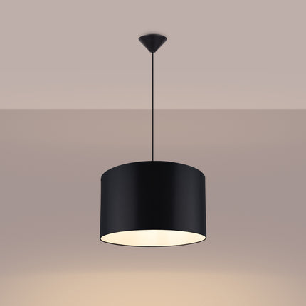 Suspension Loft Cylindrique Noire 40 cm, vue de profil sur fond blanc