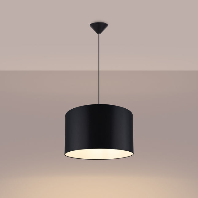 Suspension Loft Cylindrique Noire 40 cm, vue de profil sur fond blanc