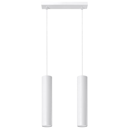 Suspension Long Cylindre 2 blanche en acier présentée seule sur fond neutre