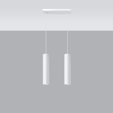 Suspension Long Cylindre 2 blanche en acier au-dessus d'une table