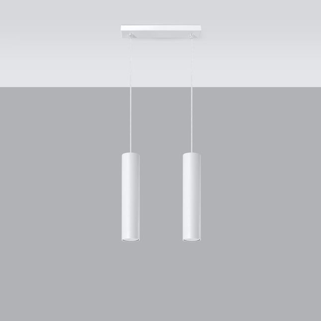 Suspension Long Cylindre 2 blanche en acier au-dessus d'une table