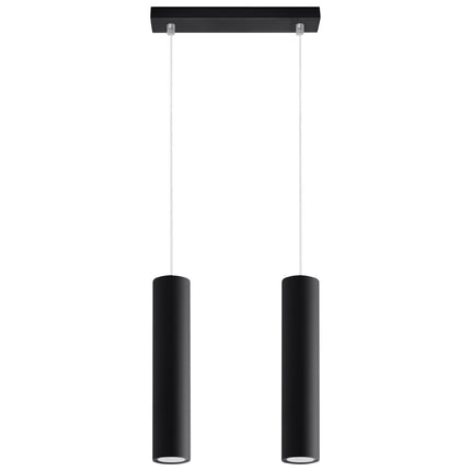 Suspension Long Cylindre 2 noire en acier présentée seule sur fond neutre