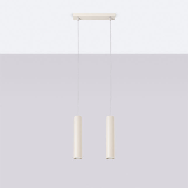 Suspension Long Cylindre 2 Beige en Acier, vue en situation