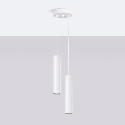suspension long cylindre 2 lumières en acier, blanc, vue en situation