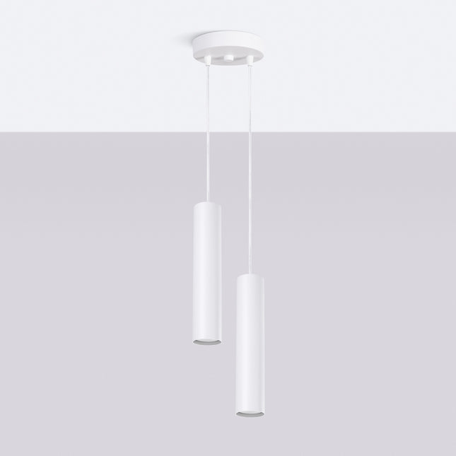 suspension long cylindre 2 lumières en acier, blanc, vue en situation