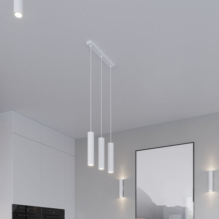 suspension long cylindre 2 lumières en acier, blanc, vue produit