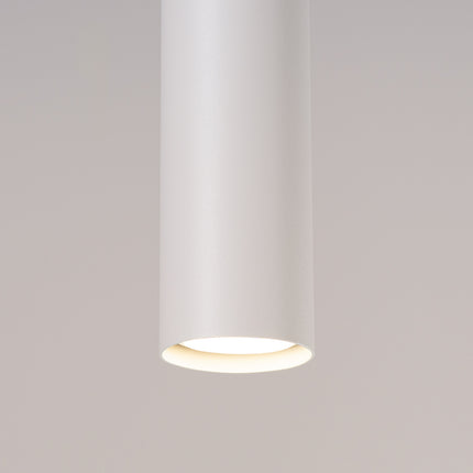 suspension long cylindre 2 lumières en acier, blanc, vue de détail
