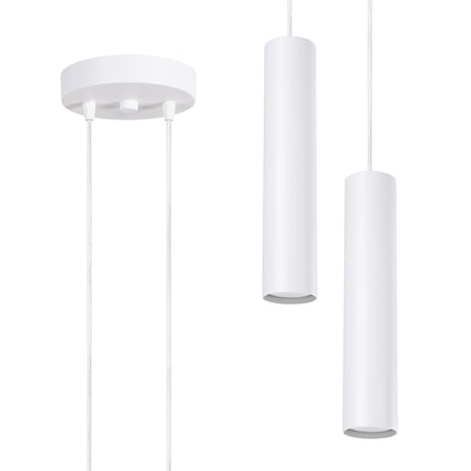 suspension long cylindre 2 lumières en acier, blanc, vue produit 2
