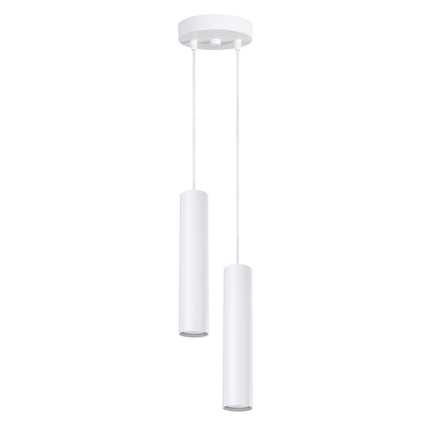 suspension long cylindre 2 lumières en acier, blanc, packshot sur fond blanc