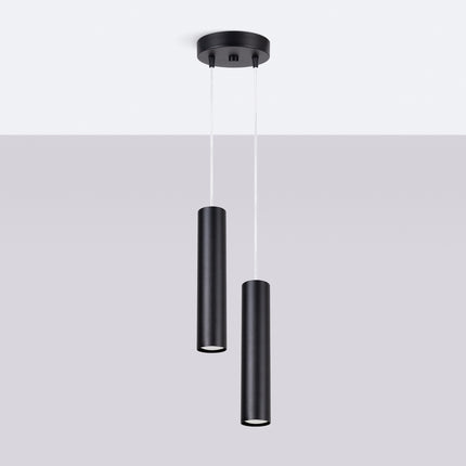suspension long cylindre 2 lumières en acier, noir, vue en situation