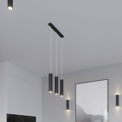 suspension long cylindre 2 lumières en acier, noir, vue produit