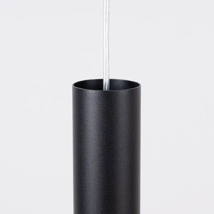 suspension long cylindre 2 lumières en acier, noir, packshot de trois quarts