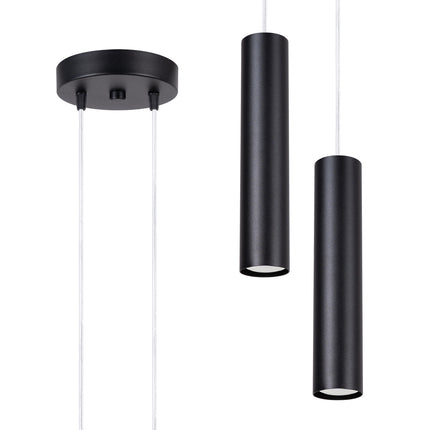 suspension long cylindre 2 lumières en acier, noir, vue produit 2