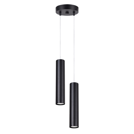 suspension long cylindre 2 lumières en acier, noir, packshot sur fond blanc