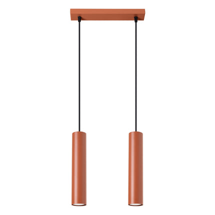 Suspension Long Cylindre 2 Rouge Ocre en Acier, packshot sur fond blanc