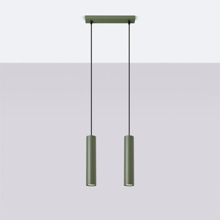 Suspension Long Cylindre 2 Vert Olive en Acier, vue en situation