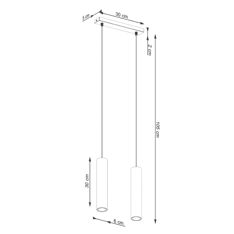 Dimensions Suspension Long Cylindre 2 Vert Olive en Acier