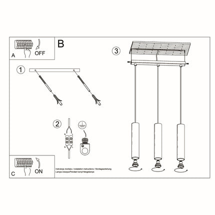 Détail des trois cylindres en acier blanc de la suspension Long Cylindre 3