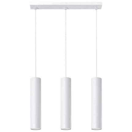 Suspension Long Cylindre 3 blanche en acier présentée seule sur fond neutre