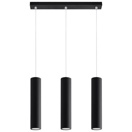 Suspension Long Cylindre 3 noire en acier présentée seule sur fond neutre