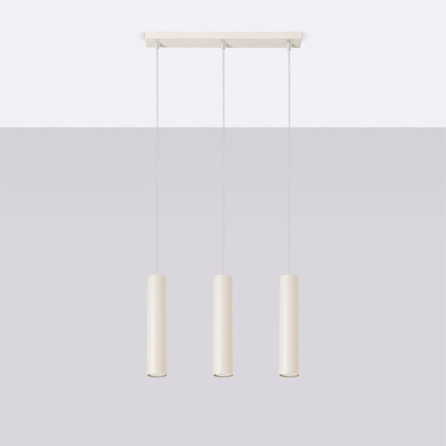 Suspension Long Cylindre 3 Beige en Acier, vue en situation