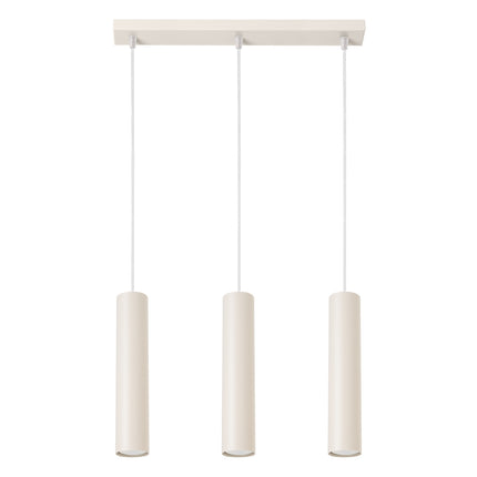 Suspension Long Cylindre 3 Beige en Acier, packshot sur fond blanc