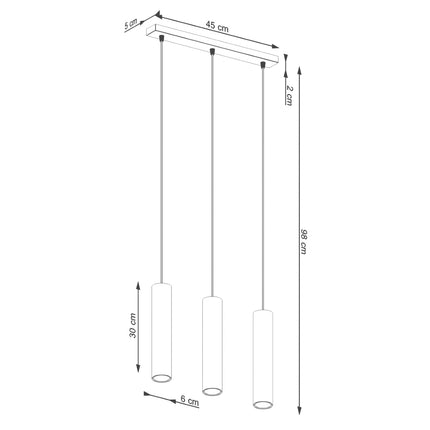 Suspension Long Cylindre 3 Beige en Acier, schéma de cotes