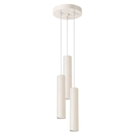 Suspension Long Cylindre 3 Lumières en Acier, Beige, packshot sur fond blanc