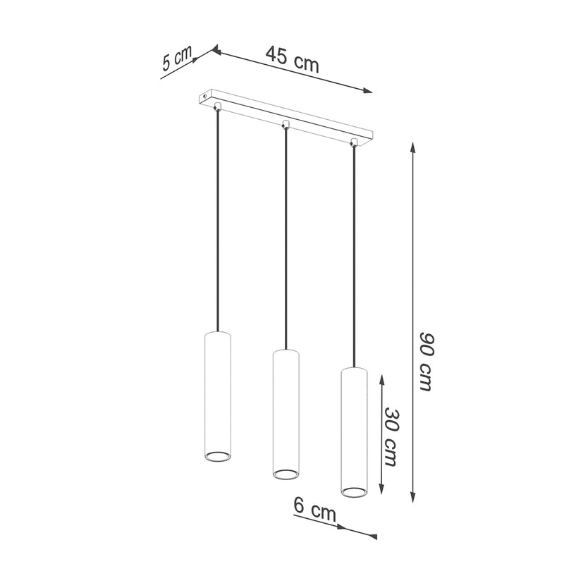 Dimensions Lámpara colgante cilíndrica larga 3 oro pulido