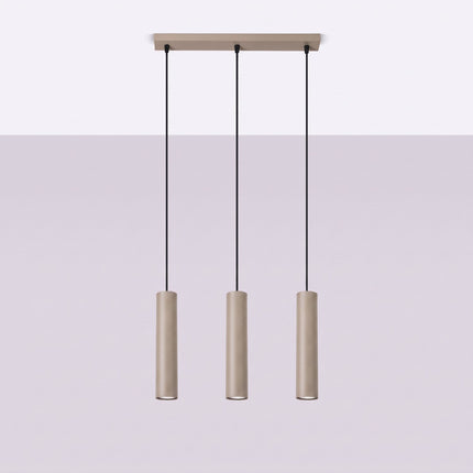 Suspension Long Cylindre 3 taupe, vue en situation sur fond clair