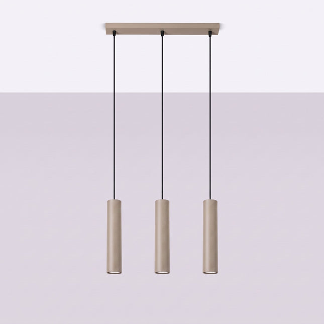 Suspension Long Cylindre 3 taupe, vue en situation sur fond clair