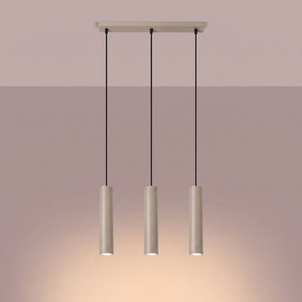 Suspension Long Cylindre 3 taupe allumée, faisceau net