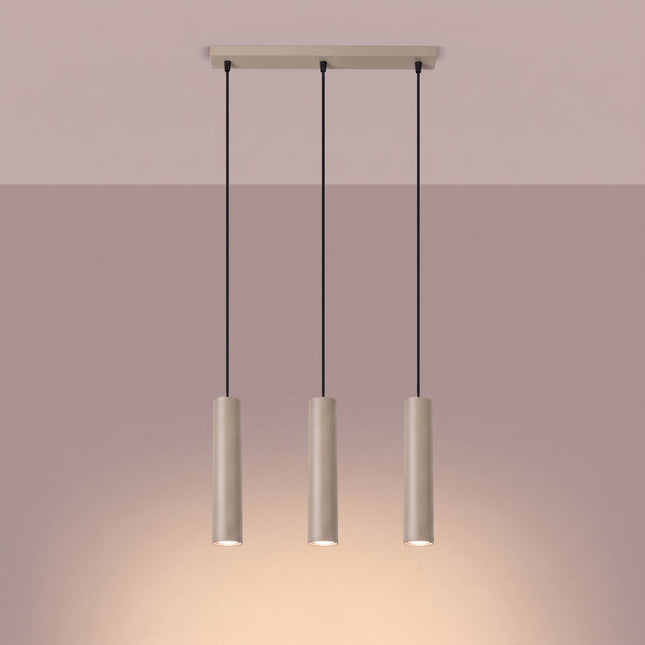 Suspension Long Cylindre 3 taupe allumée, faisceau net