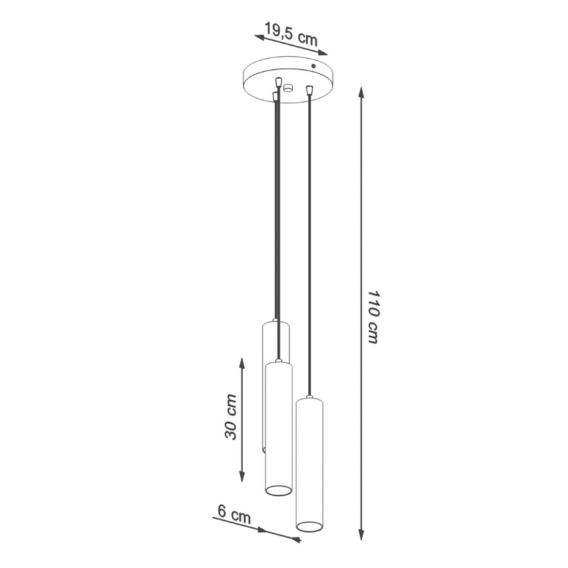 Dimensions Lámpara colgante cilíndrica larga 3P blanca