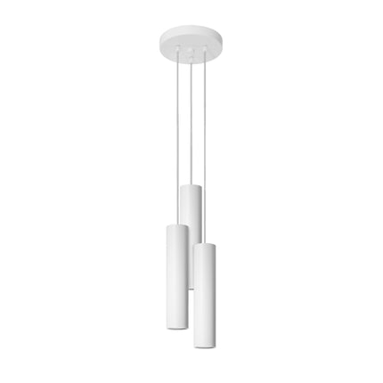 Suspension Long Cylindre 3P en acier blanc mat, trois abat-jour cylindriques à hauteurs échelonnées