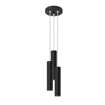 Suspension Long Cylindre 3P en acier noir mat, trois abat-jour cylindriques à hauteurs échelonnées