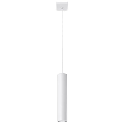 Suspension Long Cylindre blanche en acier présentée seule sur fond neutre