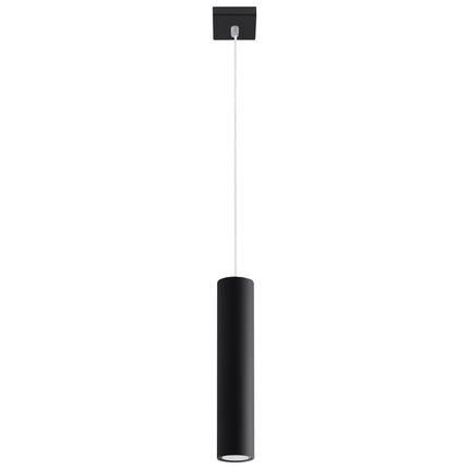 Suspension Long Cylindre noire en acier présentée seule sur fond neutre