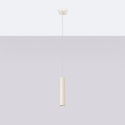 Suspension Long Cylindre Beige en Acier, vue en situation