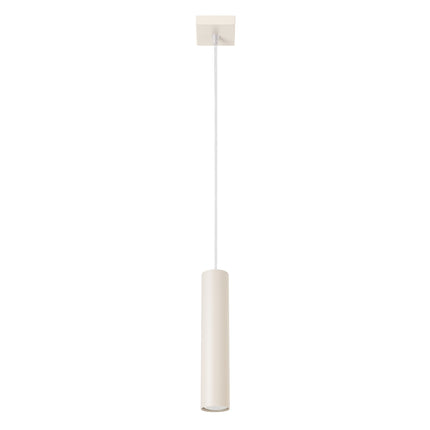 Suspension Long Cylindre Beige en Acier, packshot sur fond blanc