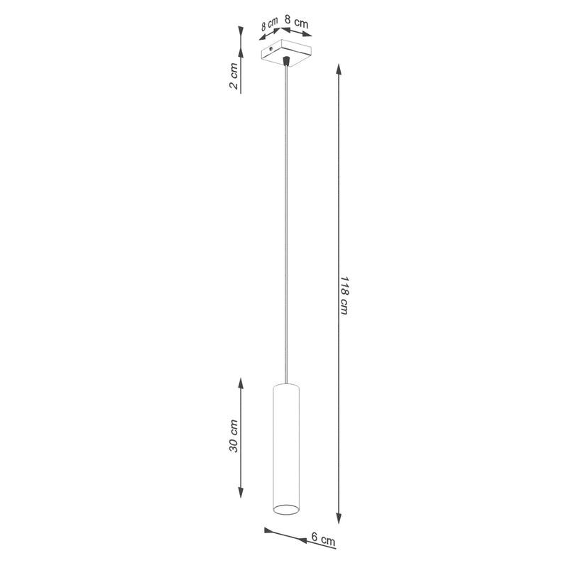 Dimensions Suspension Long Cylindre Beige en Acier
