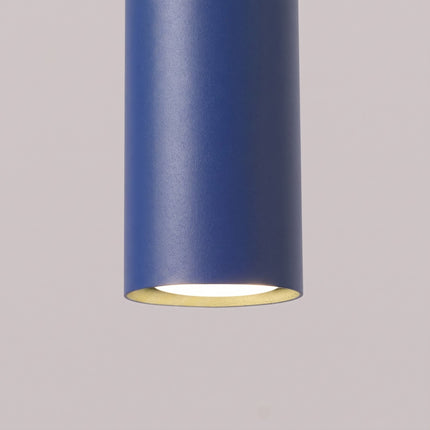 Suspension Long Cylindre bleu outremer, détail de la douille et du câble