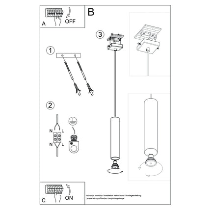 Suspension Long Cylindre Vert Olive en Acier, notice de montage