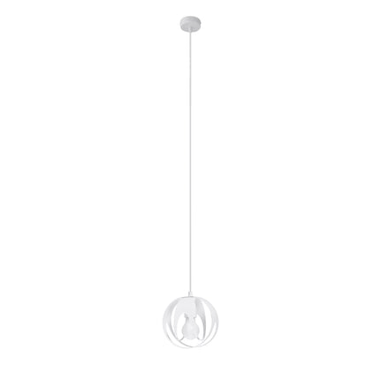 Suspension Lotus Moderne 1 blanc, sphère en rubans d'acier suspendue au bout d'un câble