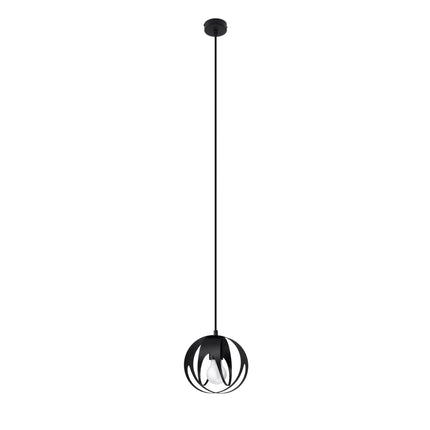 Suspension Lotus Moderne 1 noir, sphère en rubans d'acier suspendue au bout d'un câble