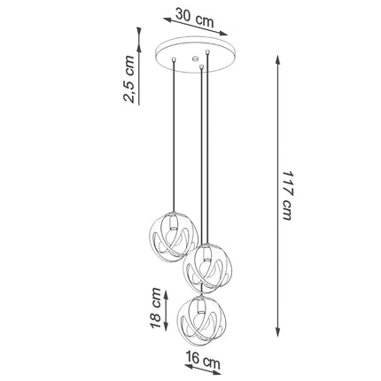 Schéma technique de la suspension Lotus Moderne 3P blanc avec cotes en centimètres