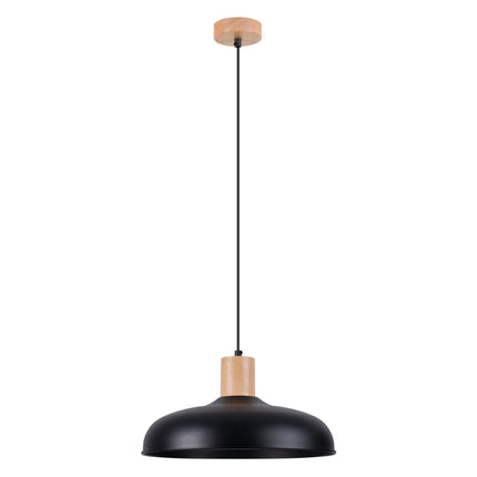 Suspension Luminis Minimaliste noire, vue d'ensemble suspendue au plafond, câble et abat-jour visibles