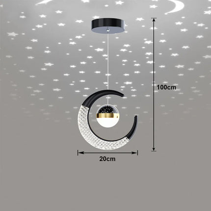 Schéma des dimensions de la suspension lune LED noire, largeur 20 cm et longueur 100 cm