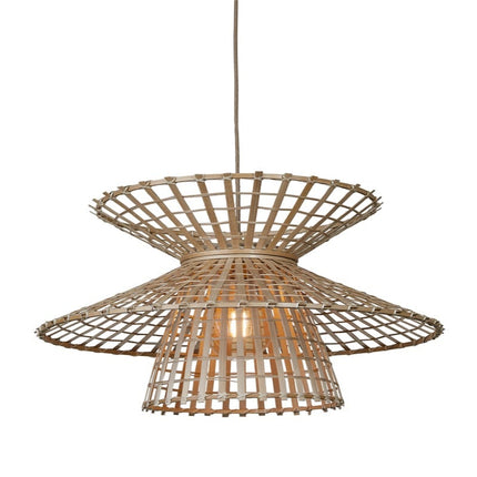 Packshot de la suspension Machu Picchu en bambou naturel avec câble textile beige, fond blanc